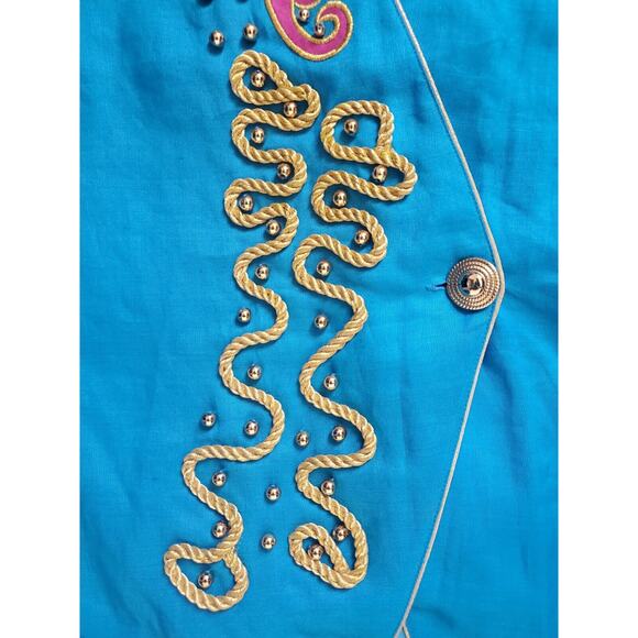 Vintage Anne French Aqua Beaded Jewels Skirt Set Deadstock NWT, Plus Size 16 - Picture 5 of 13